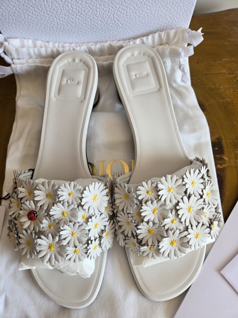 Dior Jonathan Anderson  Bloom Heeled Slide White Dior Daisy Embroidered size 39